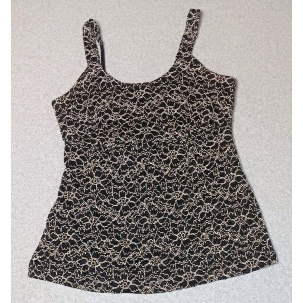 VTG Fashion Bug Lace Overlay Cami Tank Top M Black White Floral Y2K Whimsigoth